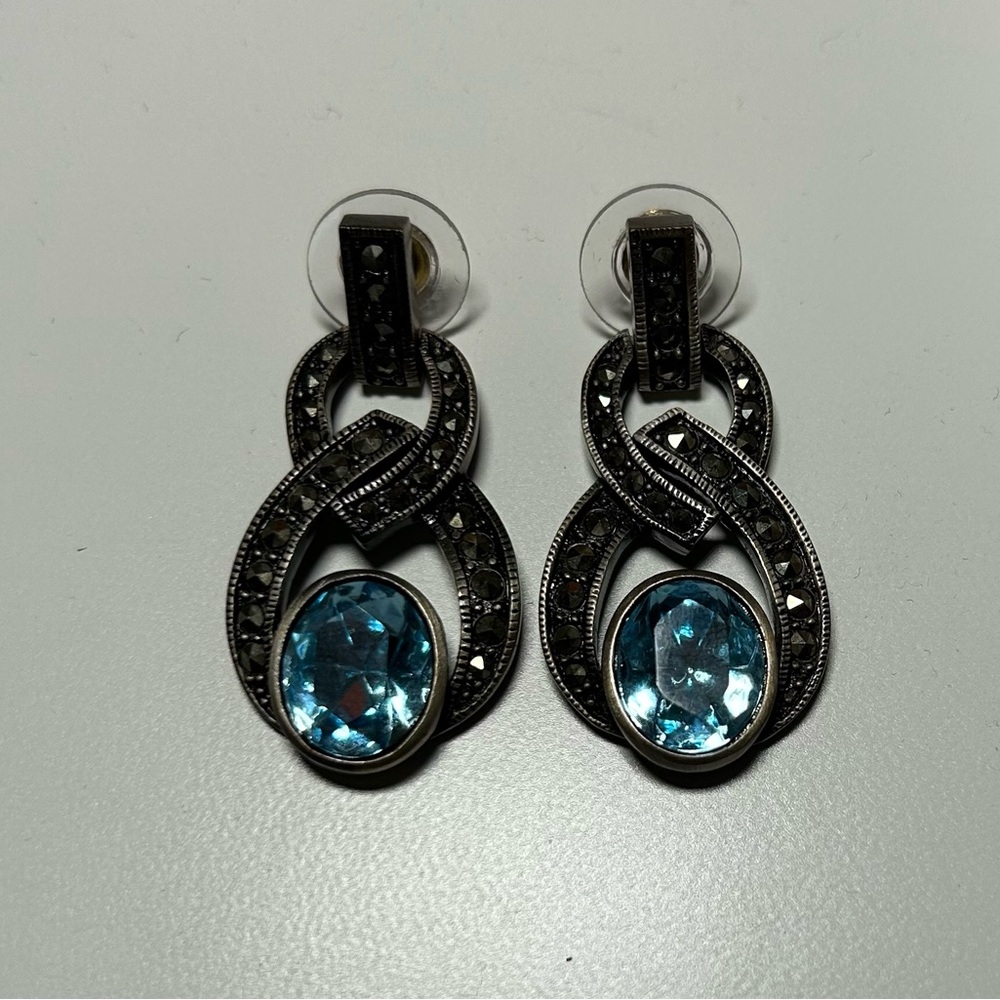 Elegant Blue and Silver Earrings with Marcasites